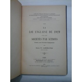 LA  LOI  ANGLAISE  DE  1929  SUR LES  SOCIETES  PAR  ACTIONS  (Public and Private Companies)  - Henry W. CAMERLYNCK